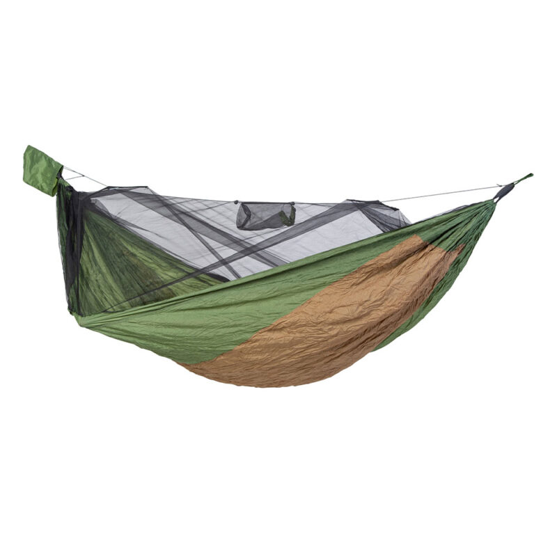 Adventure Hero XXL: Hamaca Portátil de Aventura c/ Mosquitera+bolsillo Térmico [1p] Exterior/Camping [Marrón+Verde]
