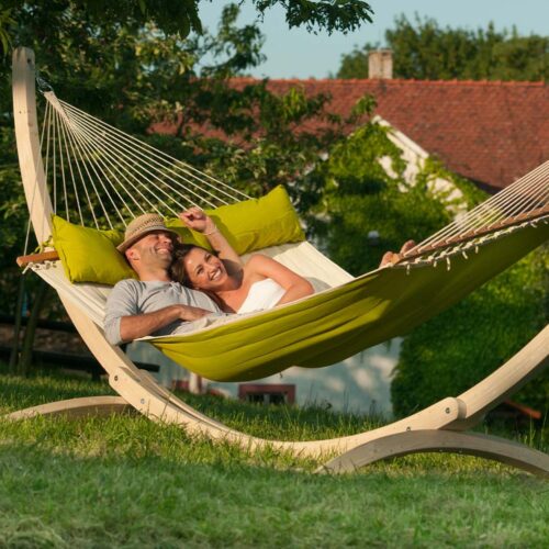 Alabama Avocado: Hamaca-Acolchada XXL [2p-K] de Exterior c/ Barras+Almohada [Madera FSC/Casa y Jardín] - Imagen 3