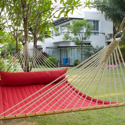 Alabama Red Pepper: Hamaca-Acolchada XXL [2p-K] de Exterior c/ Barras+Almohada [Madera FSC/Casa y Jardín] - Imagen 4