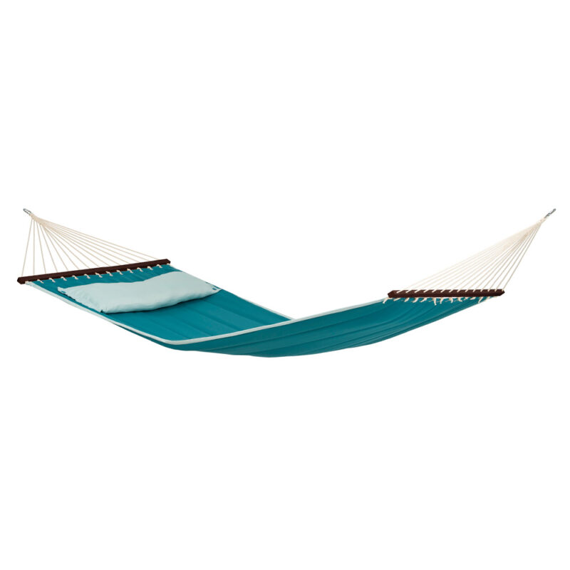 American Dream Petrol: Hamaca-Acolchada XL [1-2p] con Barras+Almohada [Aqua+Azul clara]