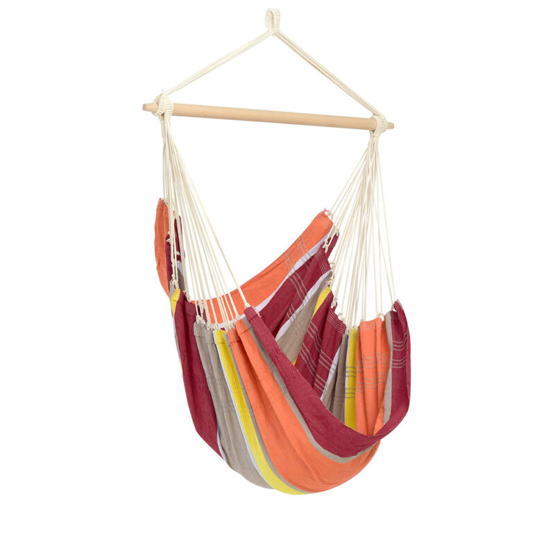 Brasil Acerola: Silla Hamaca XL [1-2p] Algodón Reciclado+Madera FSC /Hecha a Mano [Multicolor]