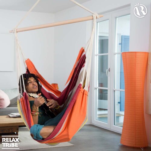 Brasil Acerola: Silla Hamaca XL [1-2p] Algodón Reciclado+Madera FSC /Hecha a Mano - Imagen 4