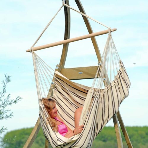 Brasil Cappuccino: Silla Hamaca XL [1-2p] Algodón Reciclado+Madera FSC /Hecha a Mano - Imagen 5