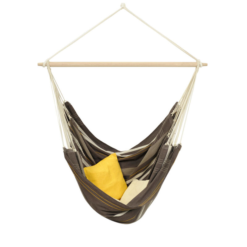 Brasil Gigante Café: Lounger/Silla Hamaca XXL [2-3p] Algodón Reciclado+Madera FSC /Hecha a Mano [tonos Marrón]