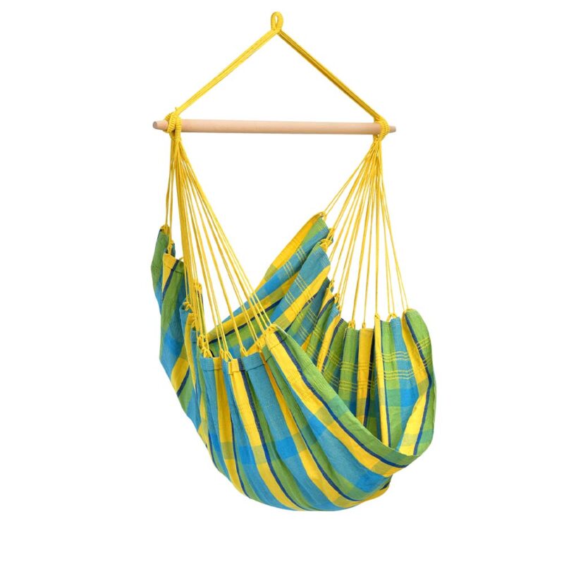 Brasil Lemon: Silla Hamaca XL [1-2p] Algodón Reciclado+Madera FSC /Hecha a Mano [Multicolor]