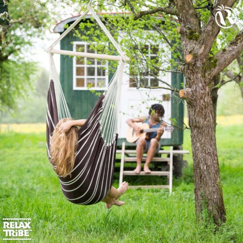Brasil Mocca: Silla Hamaca XL [1-2p] Algodón Reciclado+Madera FSC /Hecha a Mano - Imagen 3