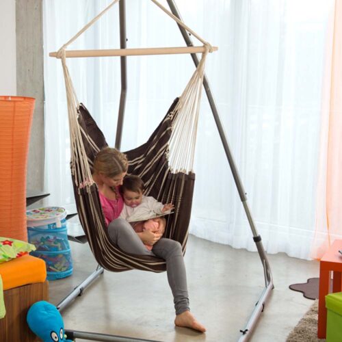 Brasil Mocca: Silla Hamaca XL [1-2p] Algodón Reciclado+Madera FSC /Hecha a Mano - Imagen 4