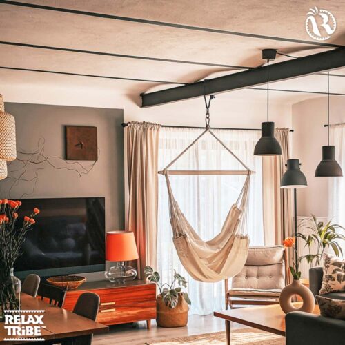 Brasil Natura: Eco-Silla Hamaca XL [1-2p] 100%Algodón Reciclado+Madera FSC /Hecha a Mano - Imagen 3