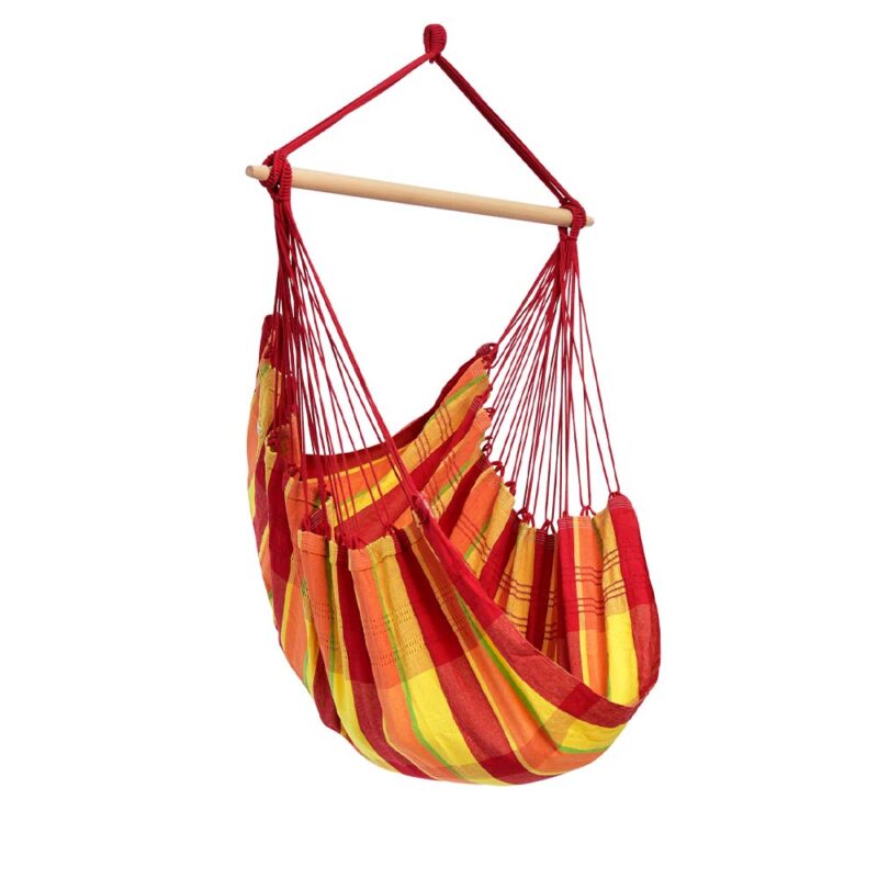 Brasil Papaya: Silla Hamaca XL [1-2p] Algodón Reciclado+Madera FSC /Hecha a Mano [Multicolor+Naranja]