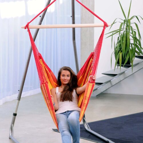 Brasil Papaya: Silla Hamaca XL [1-2p] Algodón Reciclado+Madera FSC /Hecha a Mano - Imagen 4