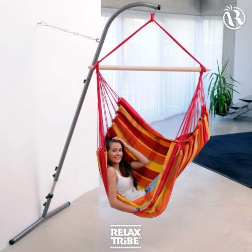 Brasil Papaya: Silla Hamaca XL [1-2p] Algodón Reciclado+Madera FSC /Hecha a Mano - Imagen 3