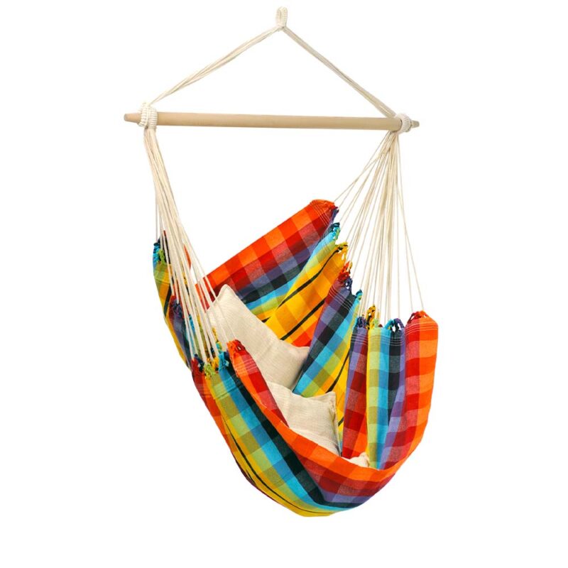 Brasil Rainbow: Silla Hamaca XL [1-2p] Algodón Reciclado+Madera FSC /Hecha a Mano [Multicolor]