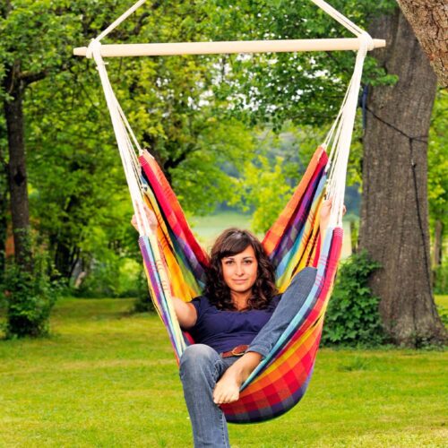Brasil Rainbow: Silla Hamaca XL [1-2p] Algodón Reciclado+Madera FSC /Hecha a Mano - Imagen 4