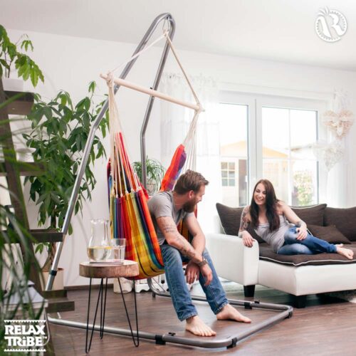 Brasil Rainbow: Silla Hamaca XL [1-2p] Algodón Reciclado+Madera FSC /Hecha a Mano - Imagen 3