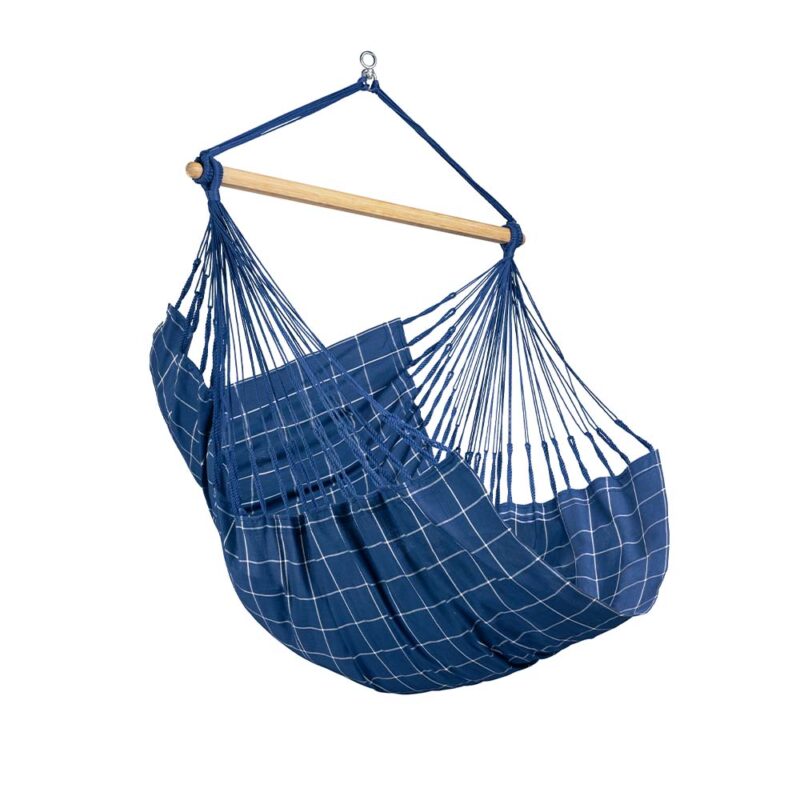 Domingo Marine: Lounger/Silla Hamaca de Exterior Hecha a Mano [Madera FSC] Casa y Jardín [Azul oscuro/patrones]