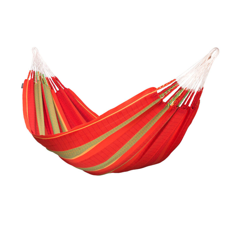 Flora Chilli: Eco-Hamaca XXL [2-3p] 100%Algodón Bio /Hecha a Mano [Roja+Naranja+Verde/patrones]