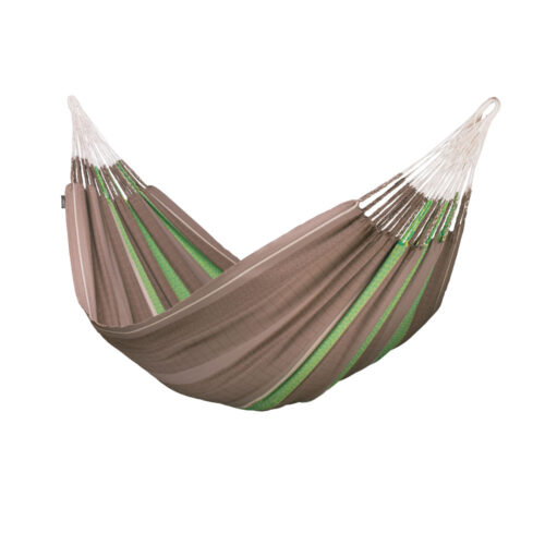 Flora Chocolate: Eco-Hamaca XXL [2-3p] 100%Algodón Bio /Hecha a Mano [Marrón+Verde/patrones]
