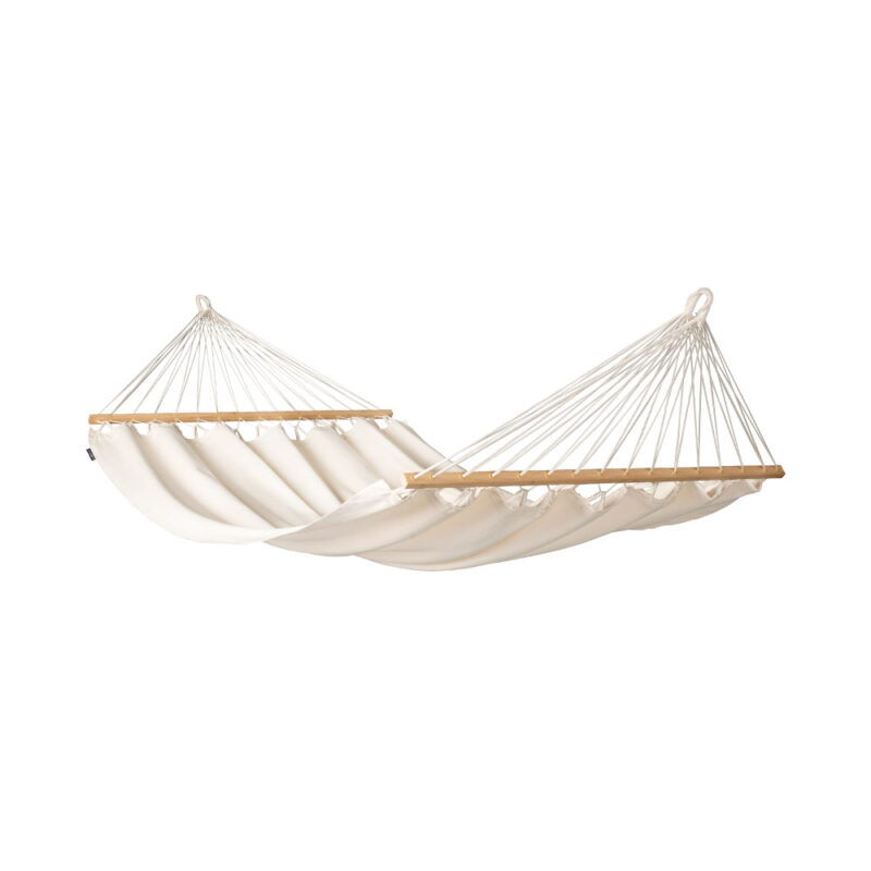 Florencia Latte: Eco-Hamaca XL c/ Barras [100%Algodón Bio+Madera FSC] Hecha a Mano [Blanca/Crudo]