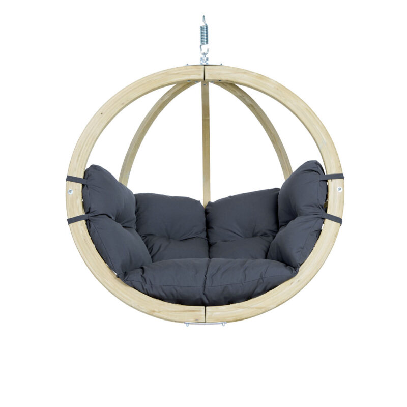 Globo Chair Anthracite: Silla Colgante [1p] Madera FSC [Casa y Jardín]+Cojín de Exterior [Gris Oscuro]