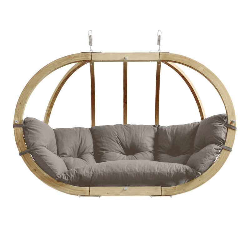 Globo Royal Chair Taupe: Sillón Colgante XL [2/3p] Madera FSC [Casa y Jardín]+Cojín de Exterior [Gris Claro/Topo]