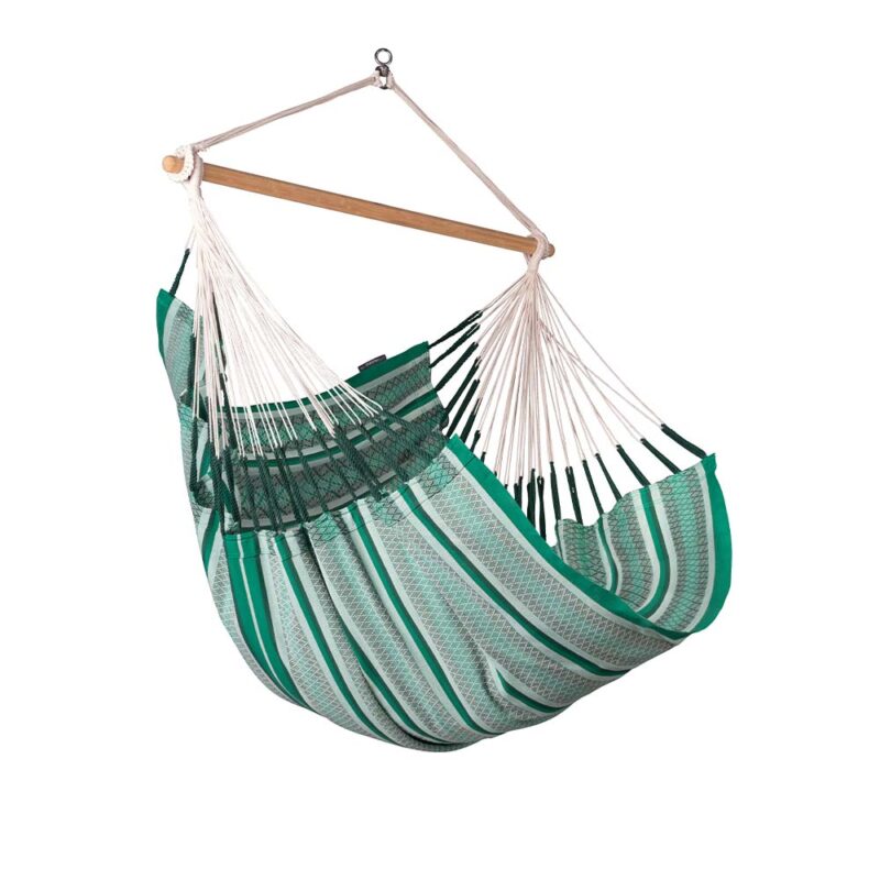 Habana Agave: Eco-Lounger/Silla Hamaca 100%Algodón Bio+Madera FSC /Hecha a Mano [tonos Verde/patrones]