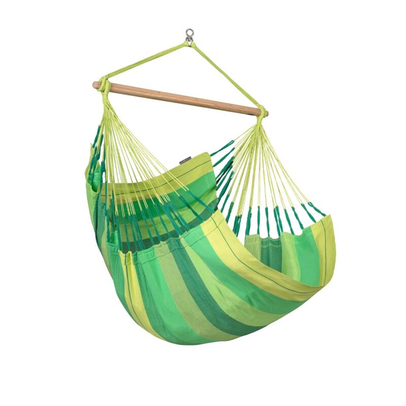 Habana Jungle: Eco-Lounger/Silla Hamaca 100%Algodón Bio+Madera FSC /Hecha a Mano [Lima+tonos Verde]