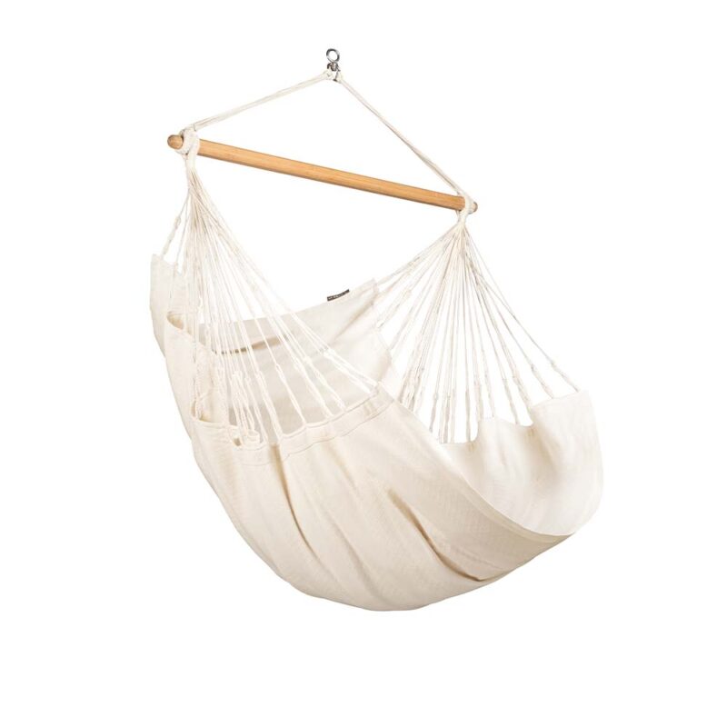 Habana Latte: Eco-Lounger/Silla Hamaca 100%Algodón Bio+Madera FSC /Hecha a Mano [Blanca/Crudo]