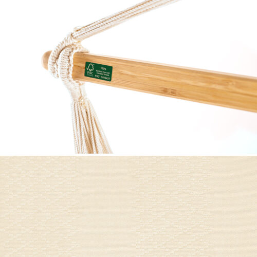 Habana Latte: Eco-Lounger/Silla Hamaca 100%Algodón Bio+Madera FSC /Hecha a Mano - Imagen 5