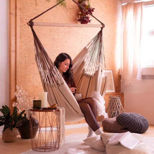 Habana Nougat: Eco-Lounger/Silla Hamaca XL [2p-K] 100%Algodón Bio+Madera FSC /Hecha a Mano - Imagen 5