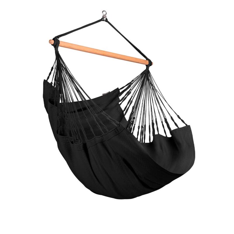 Habana Onyx: Eco-Lounger/Silla Hamaca 100%Algodón Bio+Madera FSC /Hecha a Mano [Negra]
