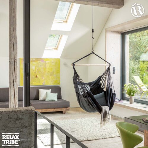 Habana Onyx: Eco-Lounger/Silla Hamaca 100%Algodón Bio+Madera FSC /Hecha a Mano - Imagen 2
