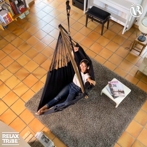Habana Onyx: Eco-Lounger/Silla Hamaca 100%Algodón Bio+Madera FSC /Hecha a Mano - Imagen 3