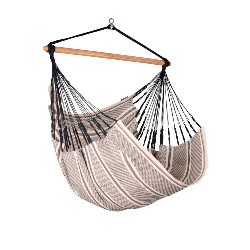 Habana Zebra: Eco-Lounger/Silla Hamaca 100%Algodón Bio+Madera FSC /Hecha a Mano [Negra+tonos Marrón/patrones]