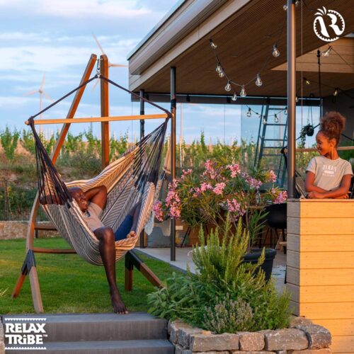 Habana Zebra: Eco-Lounger/Silla Hamaca 100%Algodón Bio+Madera FSC /Hecha a Mano - Imagen 3