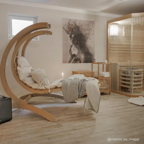 Swing Lounger Creme: Weatherproof Hanging Recliner/Sunbed with Mattress /Home&Garden [White/Ecru]