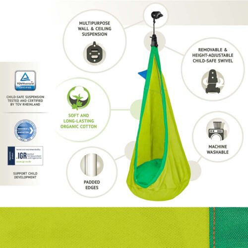 Joki Froggy: Nido/Silla Colgante Infantil [100%Algodón Bio] c/ Almohadada+Suspensión - Imagen 3