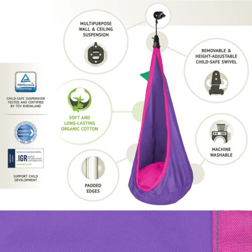 Joki Lilly: Nido/Silla Colgante Infantil [100%Algodón Bio] c/ Almohadada+Suspensión - Imagen 3