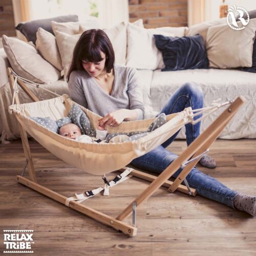 Koala: Conj.- Soporte Portátil+Hamaquita-Bebé [Madera+100% Algodón] - Imagen 4