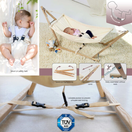 Koala: Conj.- Soporte Portátil+Hamaquita-Bebé [Madera+100% Algodón] - Imagen 3