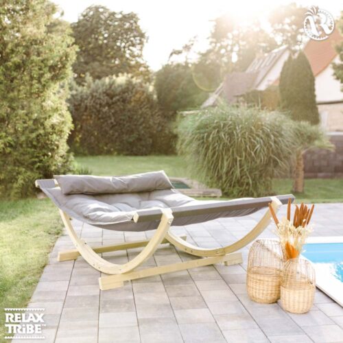 Lounge Bed Anthracite: Tumbona/Cama de Exterior XXL [2p] Madera FSC c/ Colchón Flotante+Almohada [Casa y Jardín] - Imagen 3