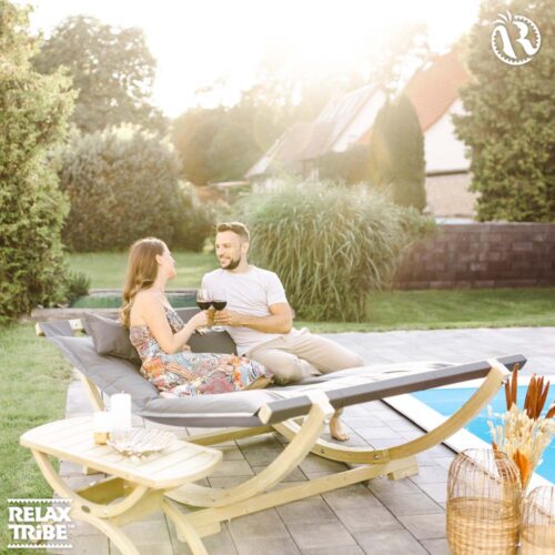 Lounge Bed Anthracite: Tumbona/Cama de Exterior XXL [2p] Madera FSC c/ Colchón Flotante+Almohada [Casa y Jardín] - Imagen 4