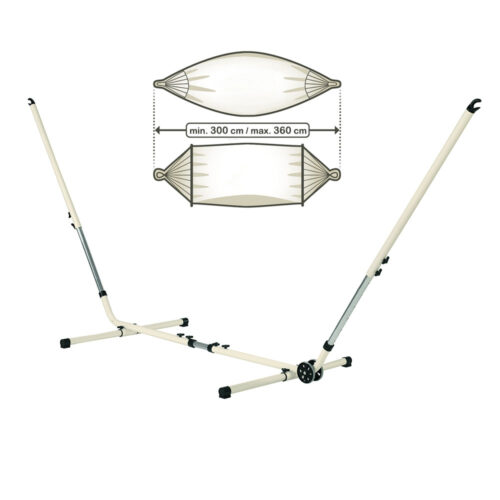 Mediterráneo Crème: Soporte [Acero] Ajustable p/ Hamaca=300-360cm [Casa y Jardín] c/ Ruedas [TÜV certificado] Blanco/Crudo