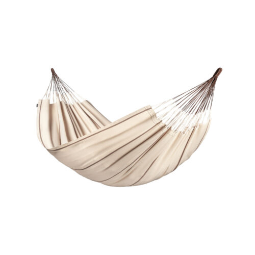 Modesta Nougat: Eco-Hamaca XXL 100%Algodón Bio /Hecha a Mano [Blanca/Crudo+Marrón]