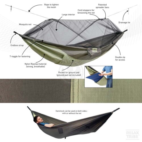 Moskito-Traveller Thermo: Hamaca Portátil de Aventura c/ Mosquitera+bolsillo Térmico [1p] Exterior/Camping - Imagen 3