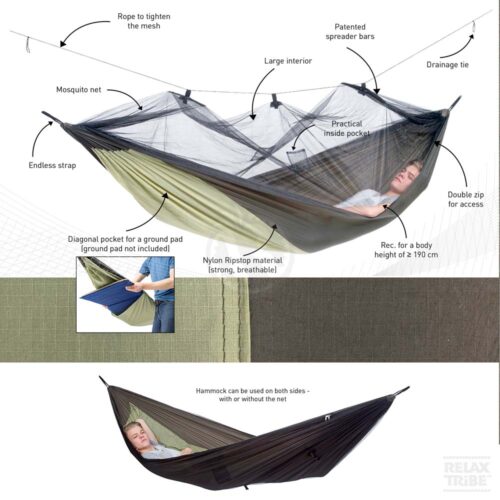 Moskito-Traveller Thermo XXL: Hamaca Portátil de Aventura c/ Mosquitera+bolsillo Térmico [1p] Exterior/Camping - Imagen 3