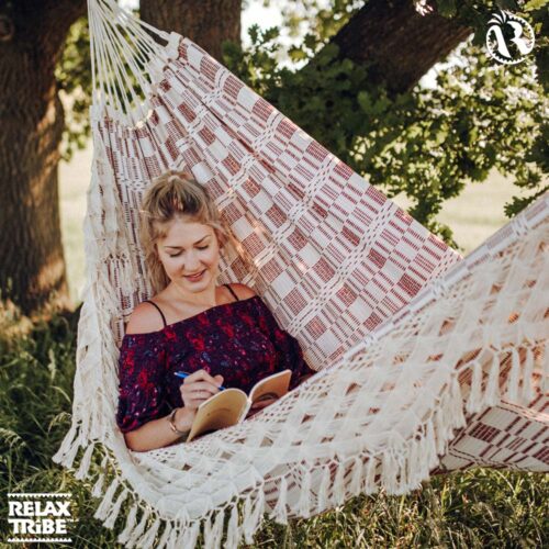 Rio Bordeaux: Hamaca Brasileña XXL [2-3p] con Franjas /Hecha a Mano - Imagen 3