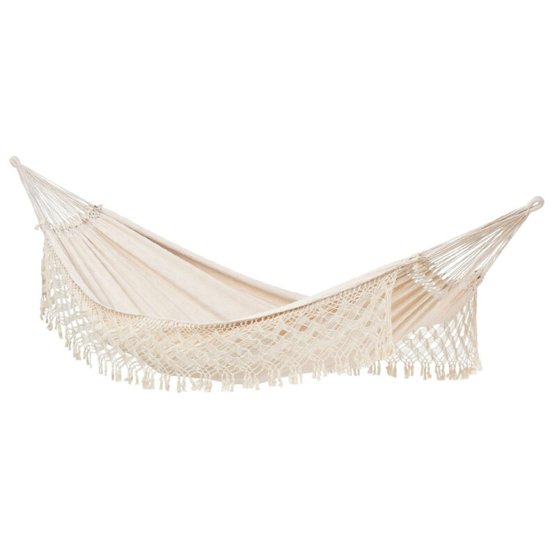 Rio Natura: Eco-Hamaca XXL [2-3p] c/ Franjas [100%Algodón Reciclado] Brasileña /Hecha a Mano [Blanca/Crudo]