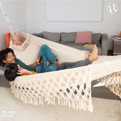 Rio Natura: Eco-Hamaca XXL [2-3p] c/ Franjas [100%Algodón Reciclado] Brasileña /Hecha a Mano - Imagen 3