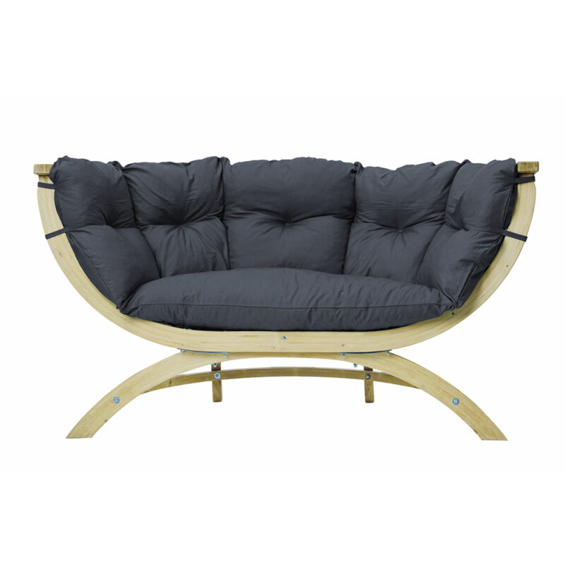 Siena Due Anthracite: Sofá Lounge XL [2/3p] de Madera FSC [Casa y Jardín]+Cojín de Exterior [Gris Oscuro]