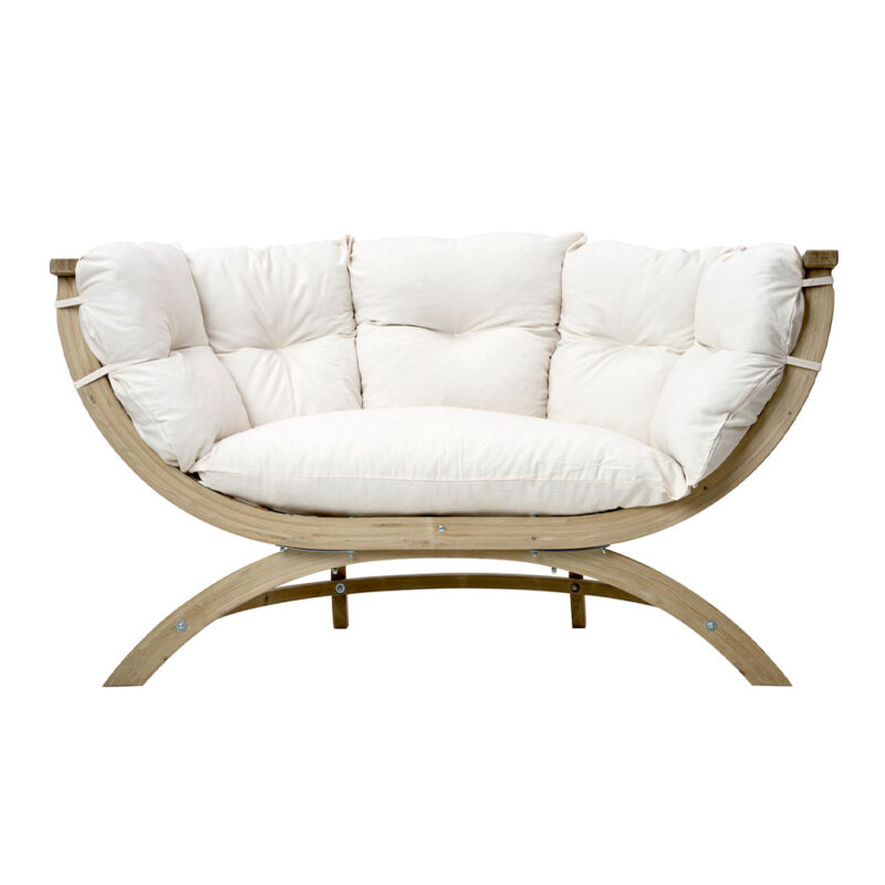 Siena Due Natura: Sofá Lounge XL [2/3p] de Madera FSC [Casa y Jardín]+Cojín de Exterior [Blanco/Crema]